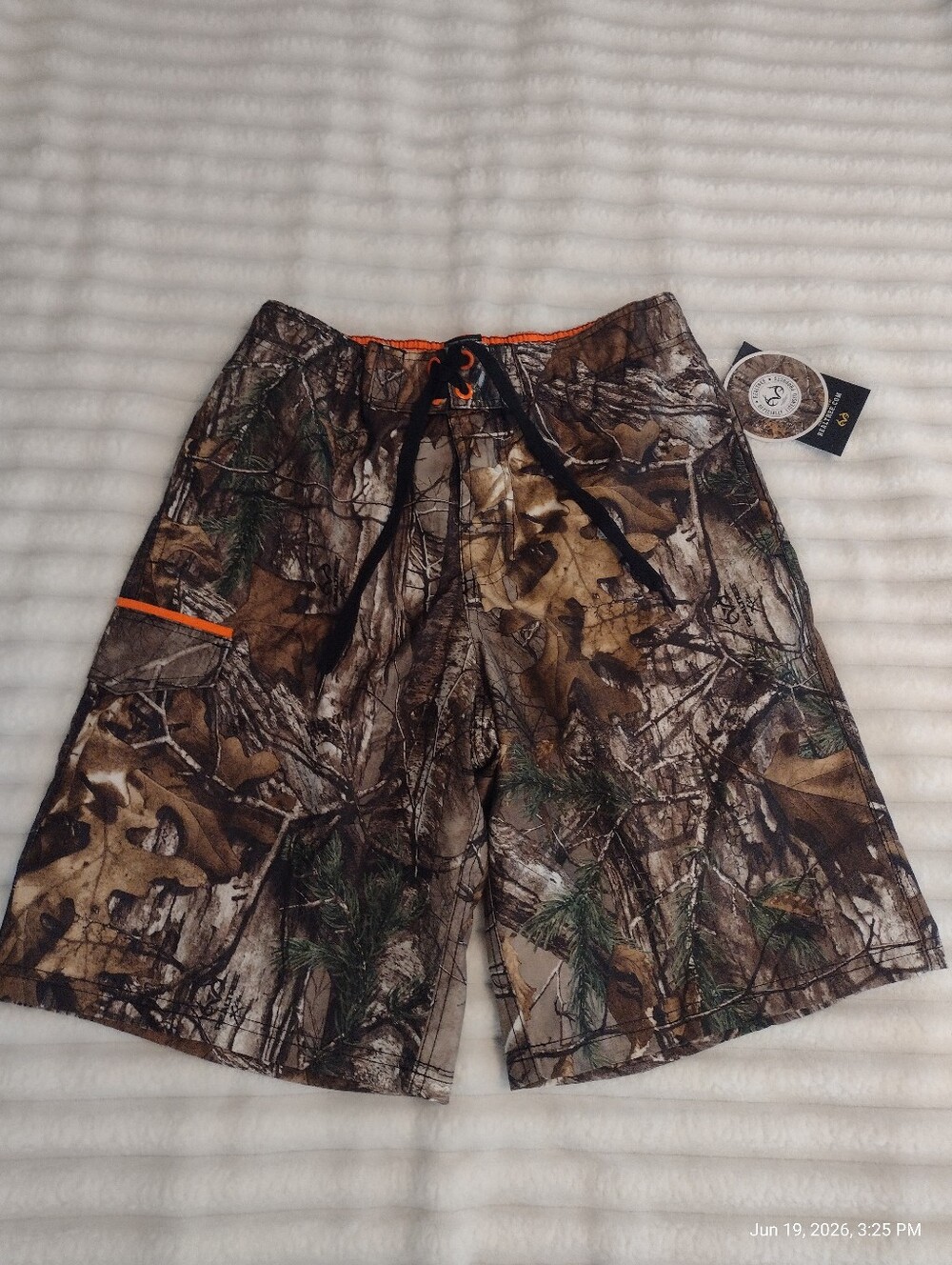 New Realtree Camo Swim Shorts Men's S Cargo Pocket Elastic Back Tie Front Lined